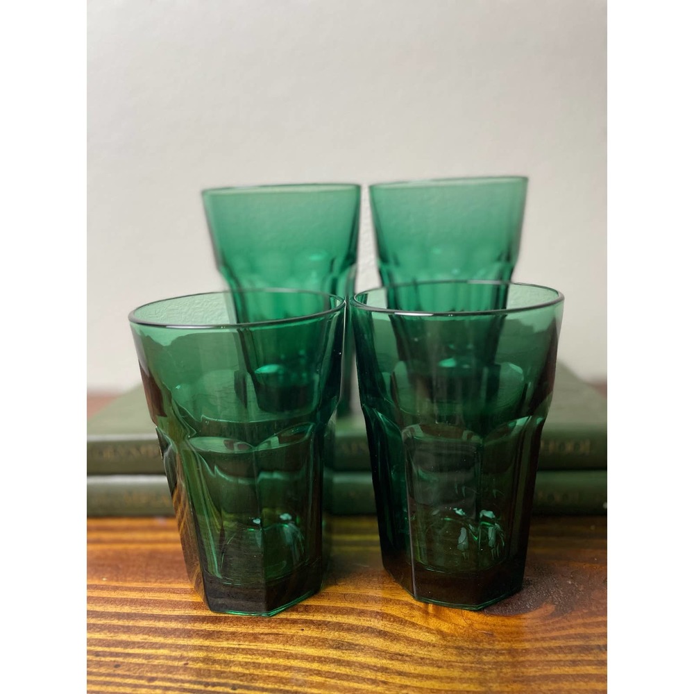 Vintage Libbey Duratuff Emerald Green Glass Drinkware Tumblers Set of 4